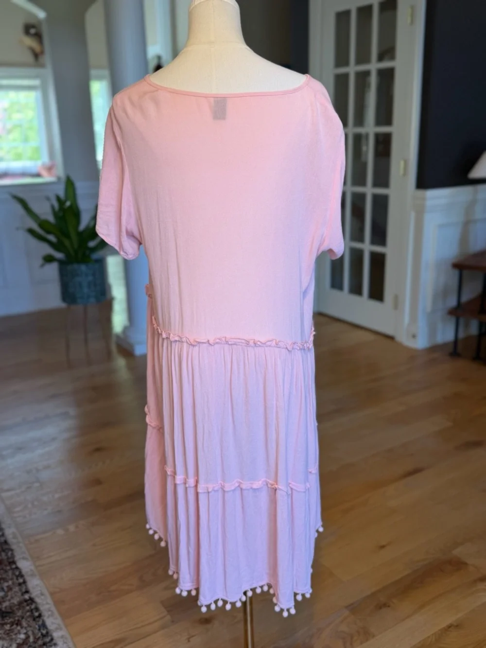 Emery Rose Boho Pink Tassel Tiered Dress Pom Pom Hem Medium (VGUC) - Picture 6 of 16
